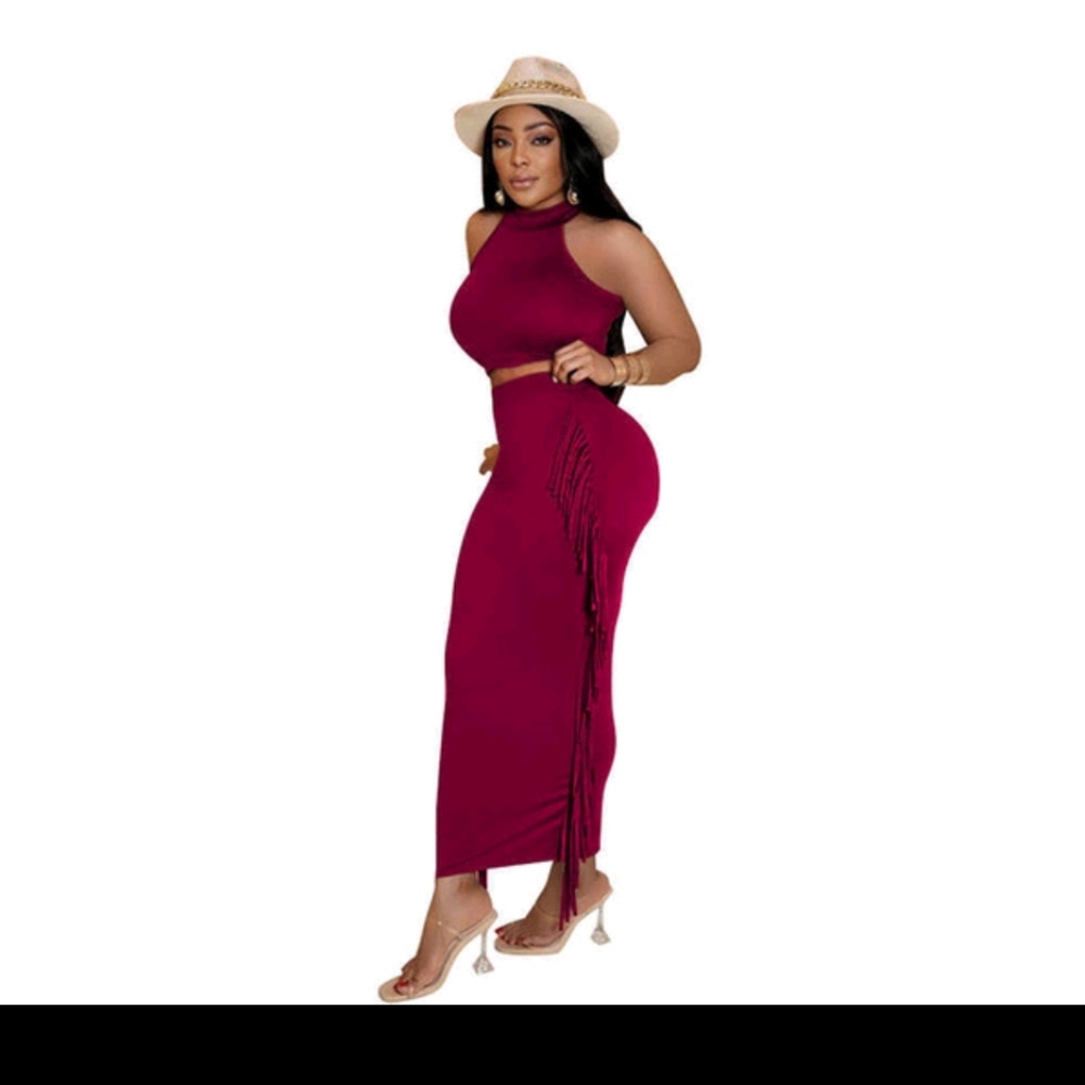 Women's 2pc Tassel Skirt Set